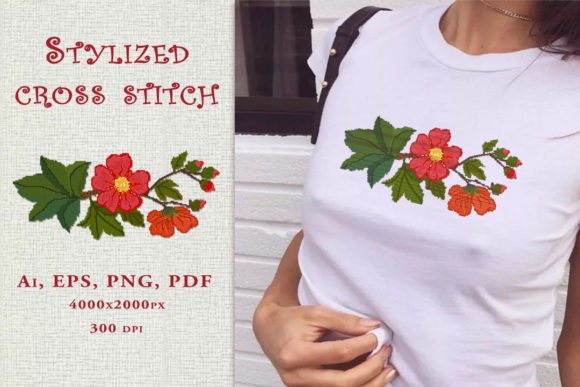 Country Rose Stylized Cross Stitch: A Timeless Embroidery Design for Handmade Gifts